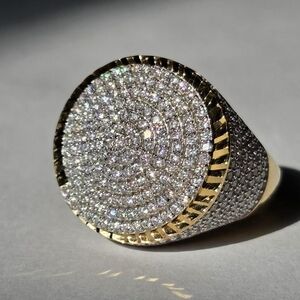 VVS Diamond Moissanite Pave Dome Ring Real Gold Vermeil Iced Out Ring
